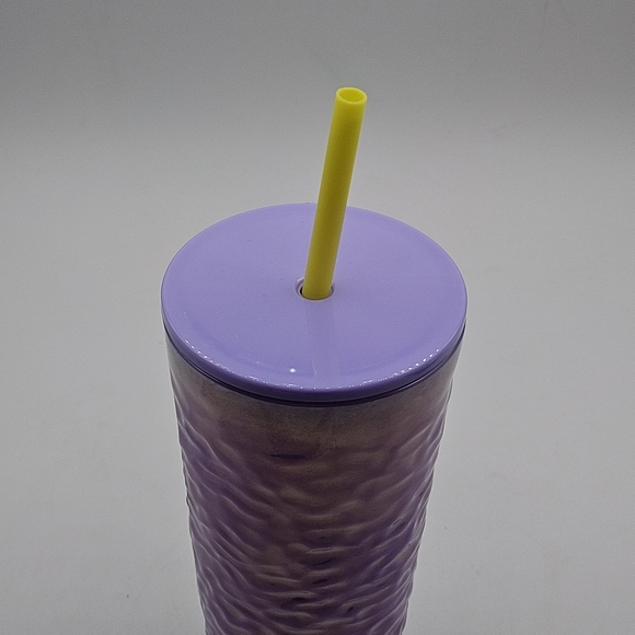 New glass Lilac irradescent Purple Wave Cup with Lemongrass Straw - Picture 6 of 10